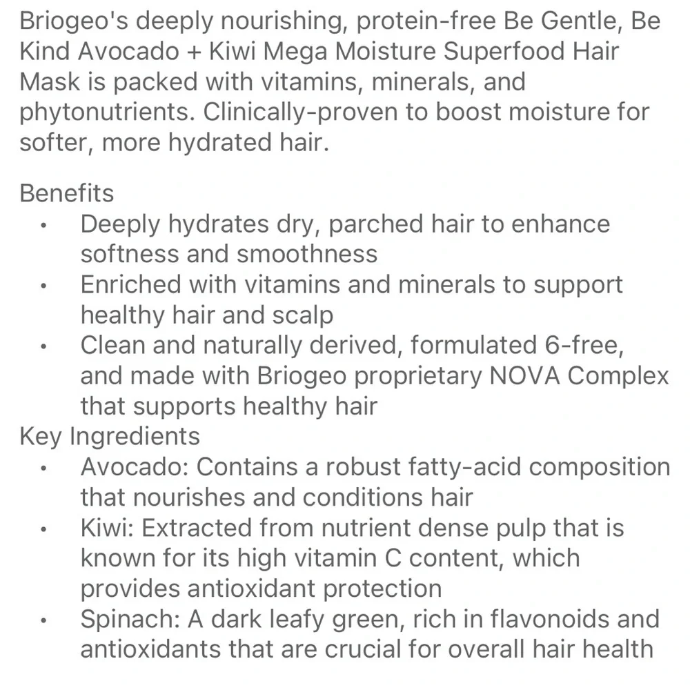$7❤️‍🔥 Briogeo Be Gentle Be Kind Avocado Kiwi Mega Moisture Superfood Hair Mask - Picture 2 of 2